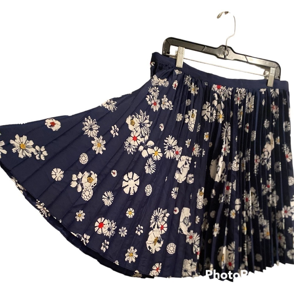Jason Wu Floral Full Pleated Skirt, Womens 14, Navy Blue & White, NEW with Tags